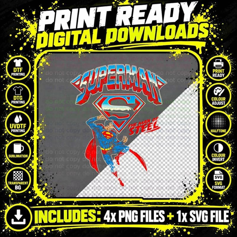 Superman Man of Steel with S Symbol Red Blue Classic Png SVG Digital Bundle