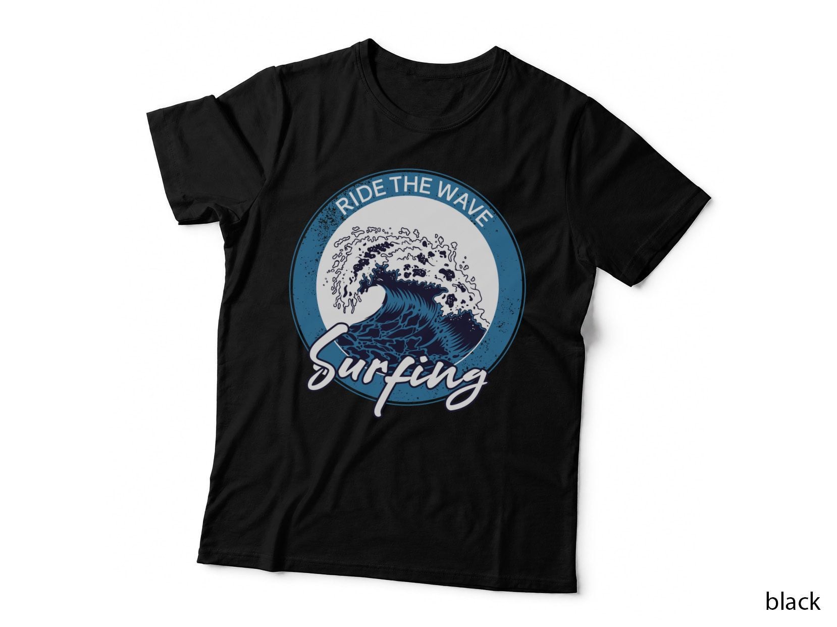 Surfing Ride the Wave Blue White Circle Retro T-Shirt