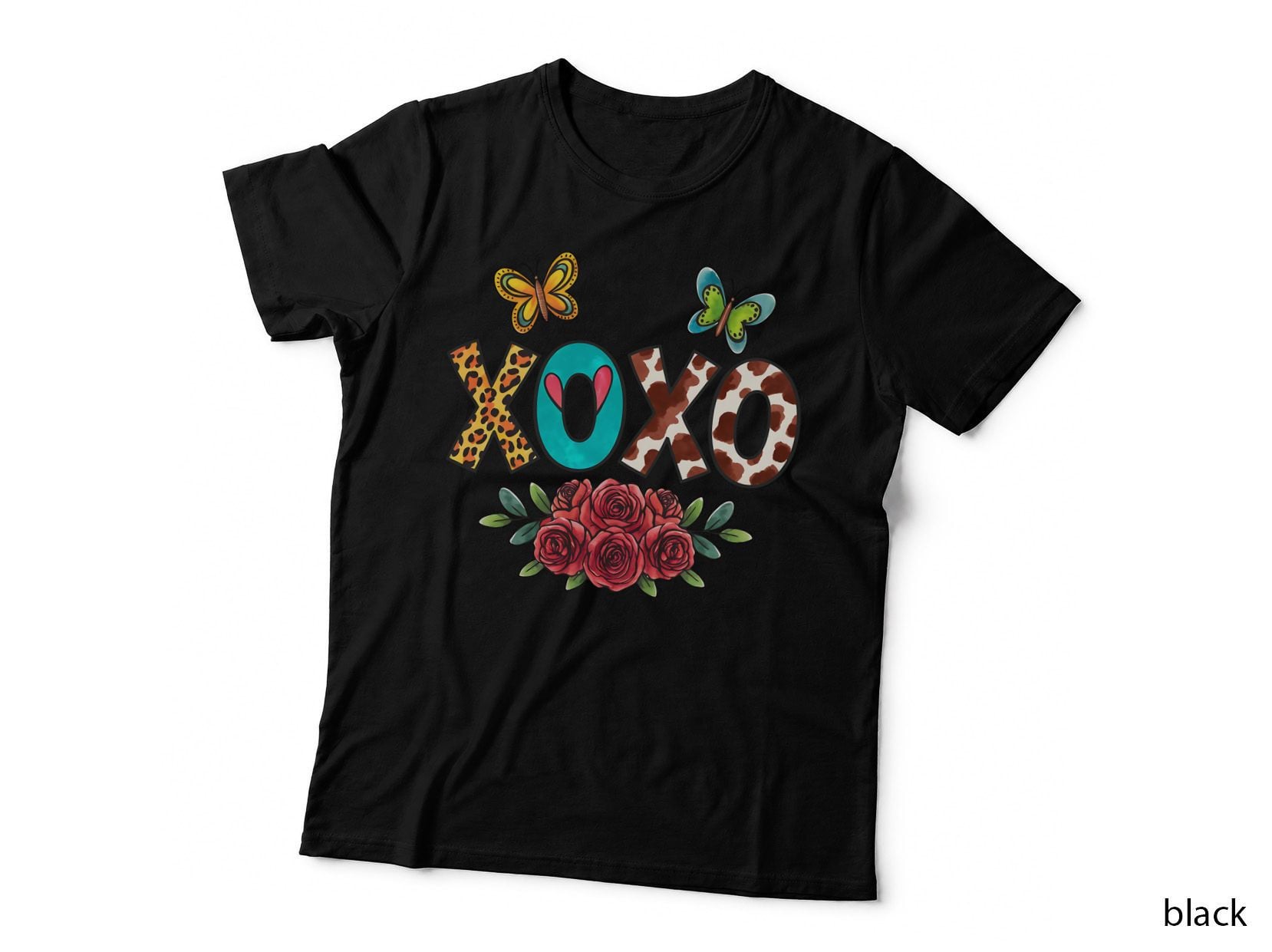 Sweetheart XOXO Butterflies and Red Roses Retro Vintage Style T-Shirt