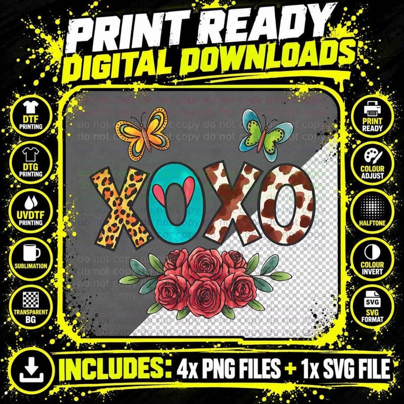 Sweetheart XOXO Butterflies and Red Roses Retro Vintage Png SVG Digital Bundle