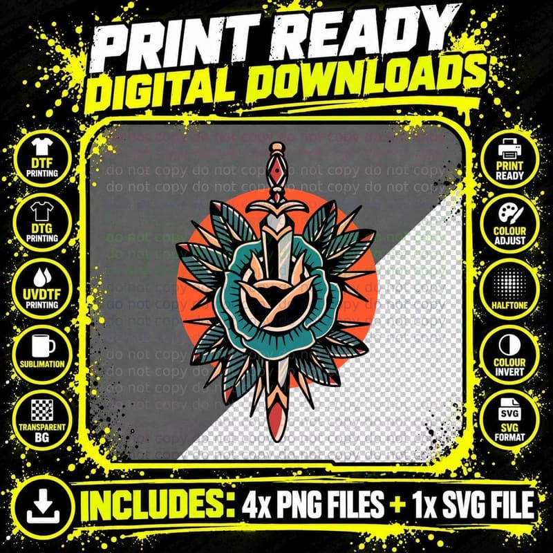 Sword Crystal Blade Mystical Retro Divine T-Shirt Png SVG Digital Bundle