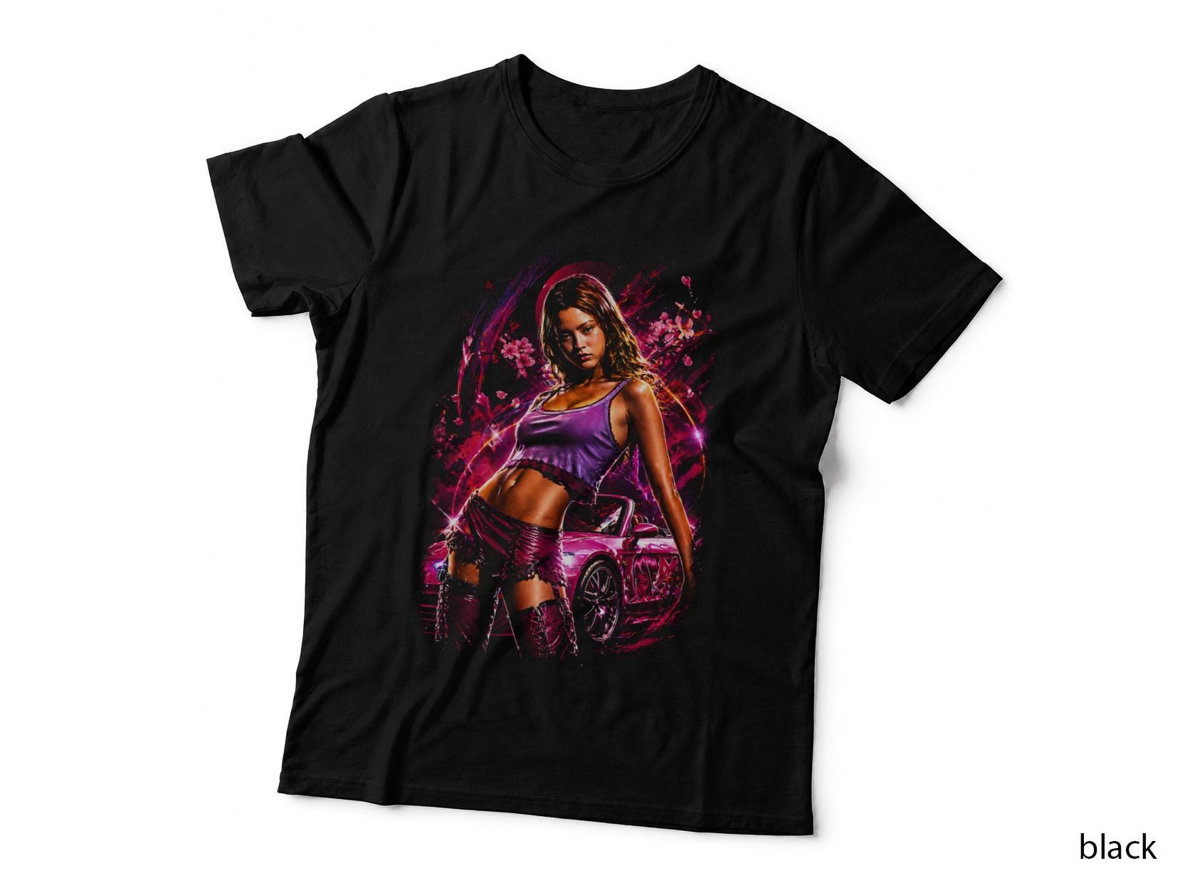 Synthwave Halftone T-Shirt, Neon Retro, Cyberpunk Woman, 80s Vibes Tee
