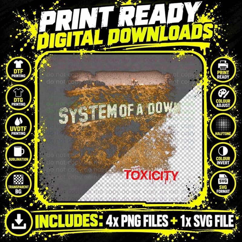 System of a Down Toxicity Brown Gold Ornate Distressed Png SVG Digital Bundle