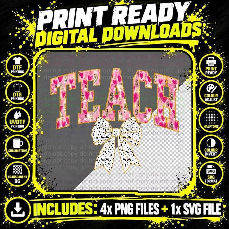 Team Typography Retro Pink Hearts Text Gold Bow T-Shirt Png SVG Digital Bundle