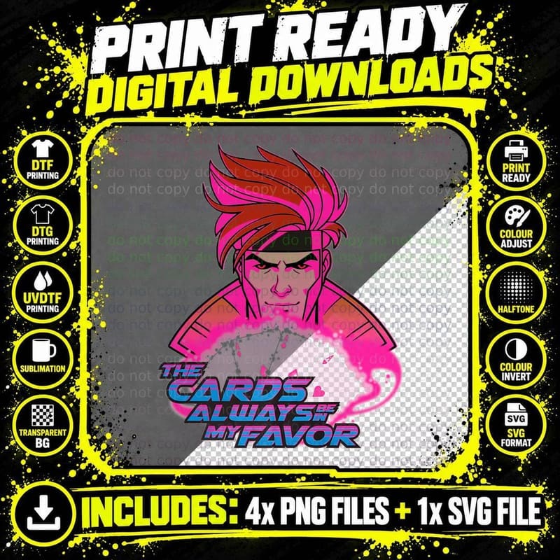 The Cards Always Be My Favor Pink Red Cyan Halftone Png SVG Digital Bundle