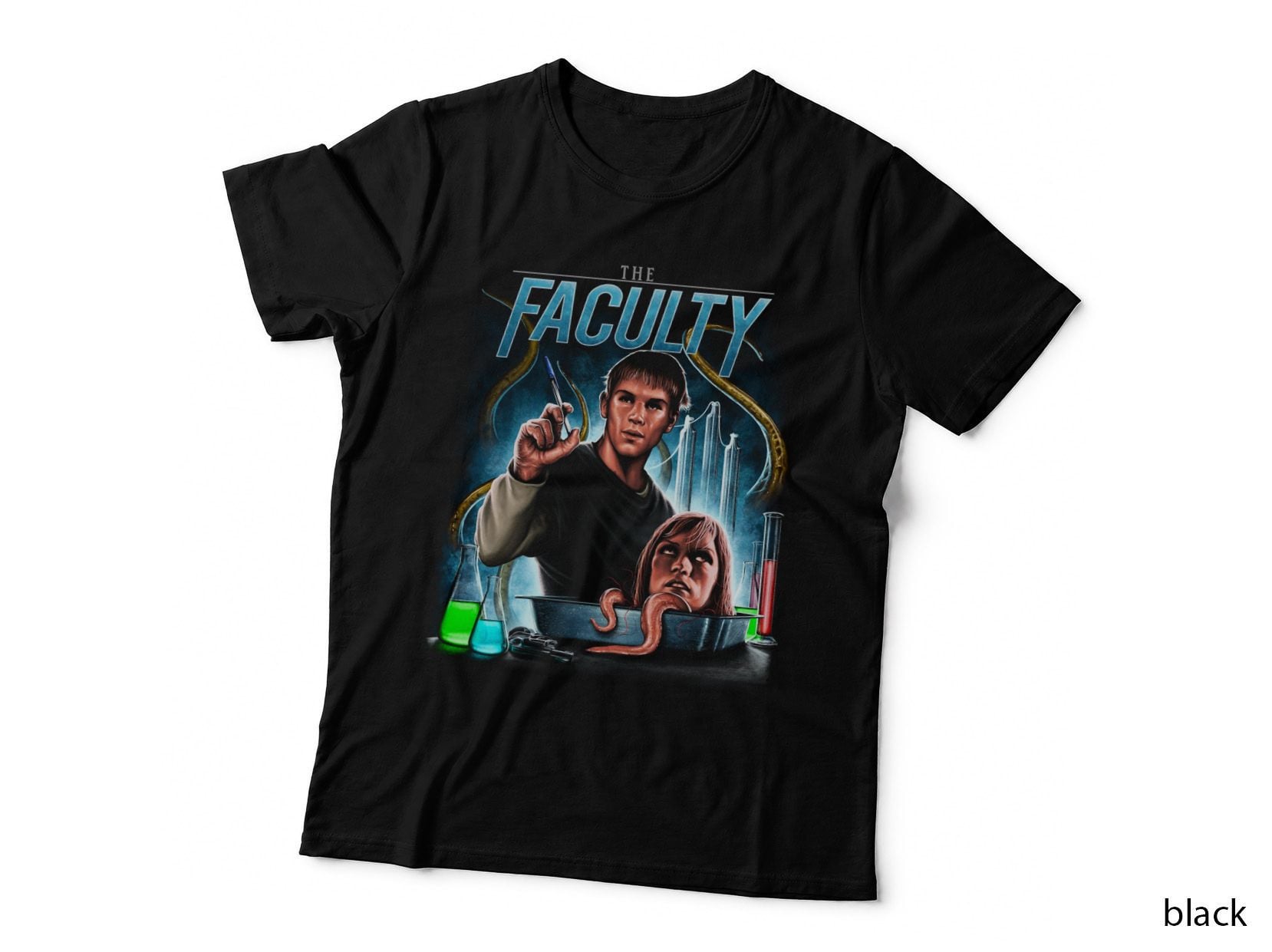 The Faculty the Cyan Text Lab Chemistry Alien Invasion Teen 90s T-Shirt