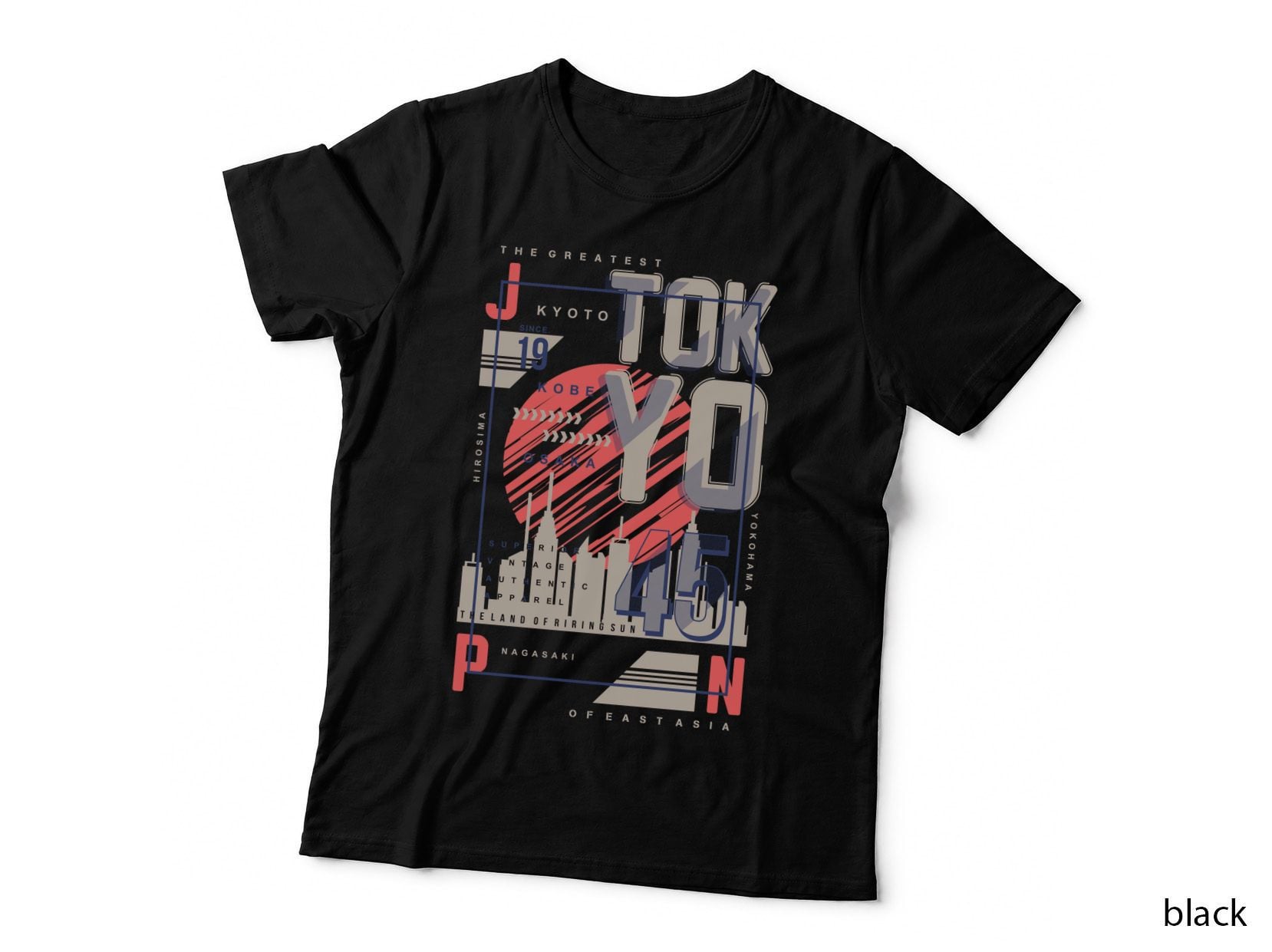 The Greatest Kyoto Tokyo 19 Kobe Osaka 45 Retro Japanese Cities Red Blue T-Shirt