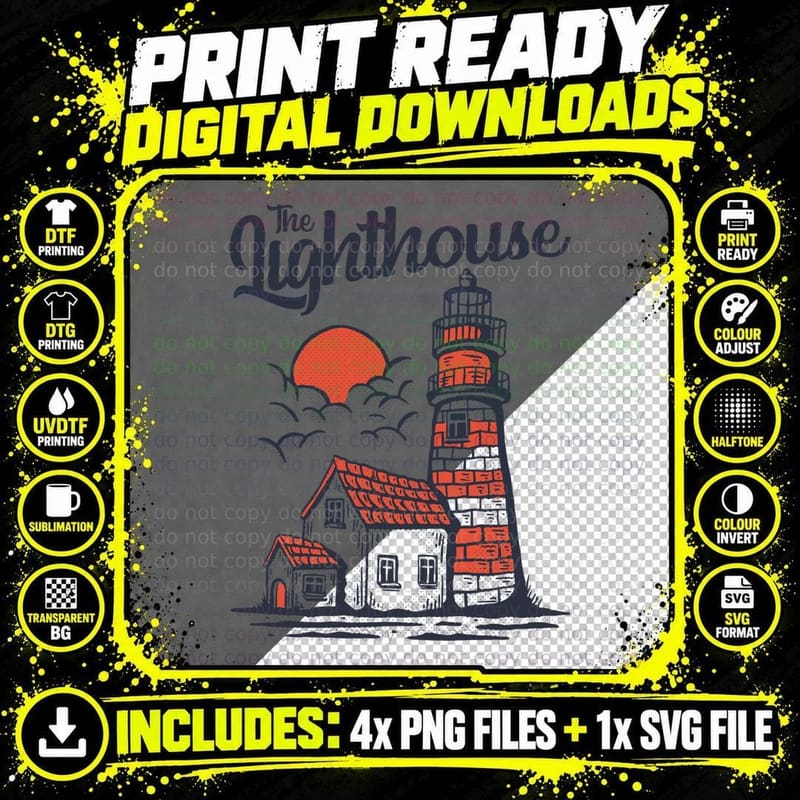 The Lighthouse the Coastal Retro Building T-Shirt Png SVG Digital Bundle