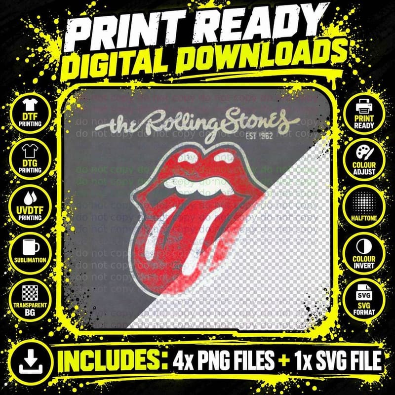 The Rolling Stones the Est 1962 Red Lips Iconic Tongue Png SVG Digital Bundle