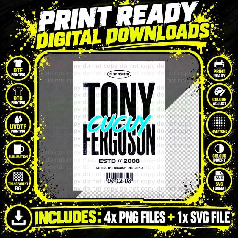 Tony Ferguson Cucuy Black Background Bold Distressed Png SVG Digital Bundle