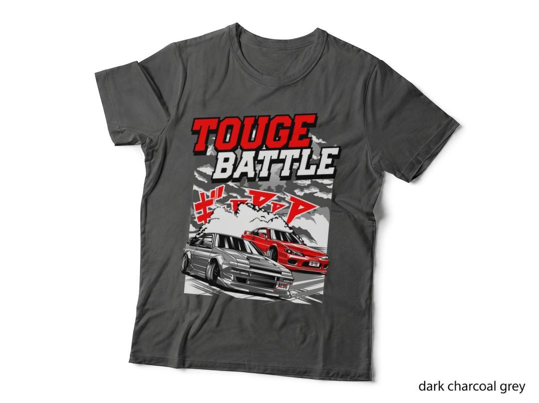 Touge Battle Two Cars Battling Red White Distressed T-Shirt