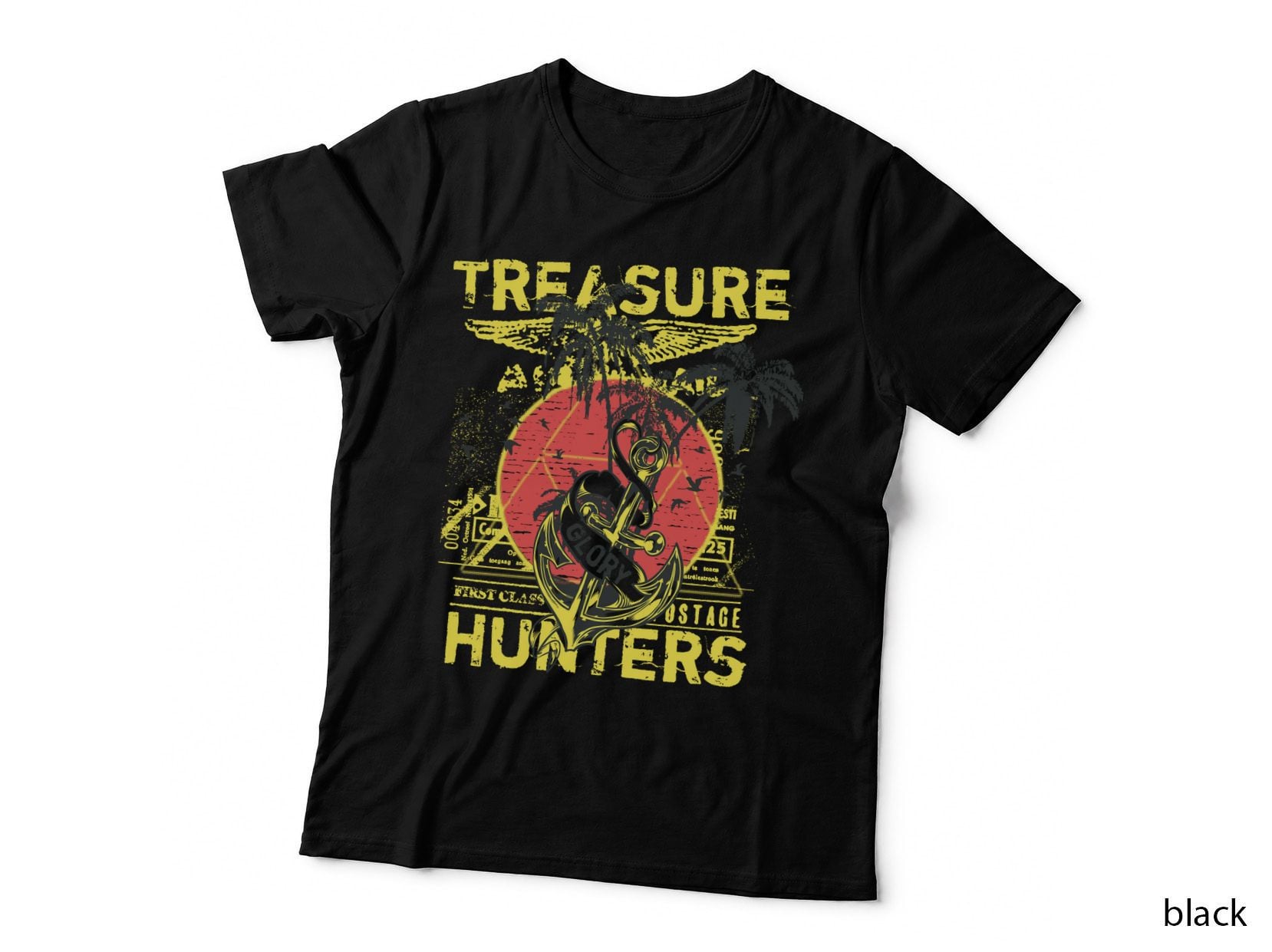 Treasure First Class Storage Hunters Skull Winged Retro Vintage Pirate T-Shirt