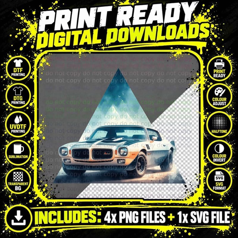 Triangle Pontiac Teal Geometric Muscle Retro T-Shirt Png SVG Digital Bundle