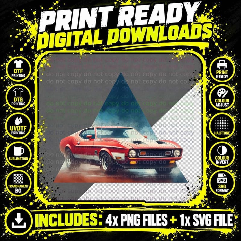 Triangle Red Muscle Geometric Car Retro T-Shirt Png SVG Digital Bundle