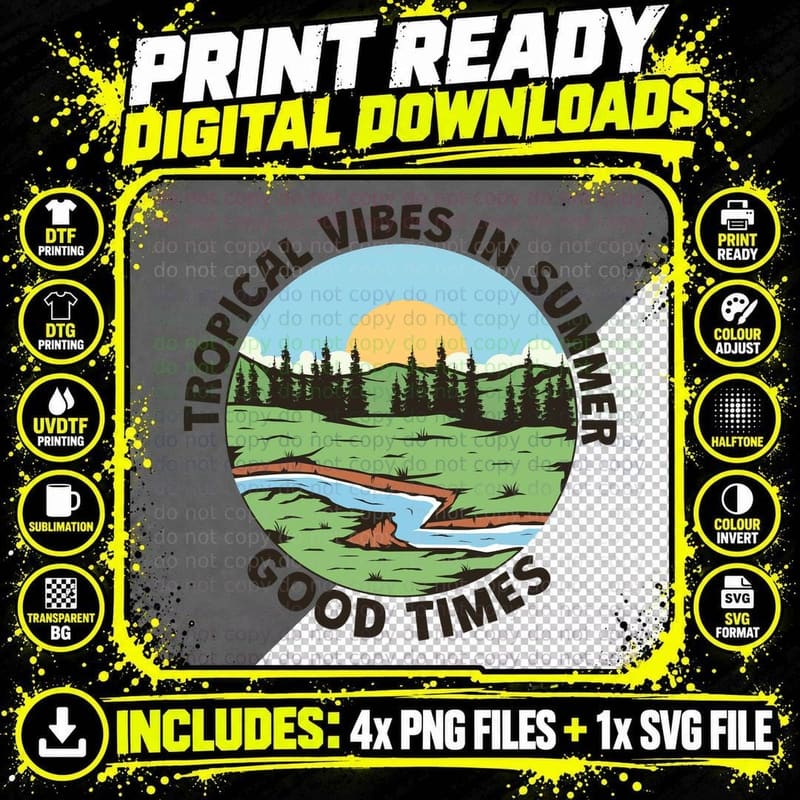 Tropical Vibes Landscape in Summer Good Times Circular Png SVG Digital Bundle