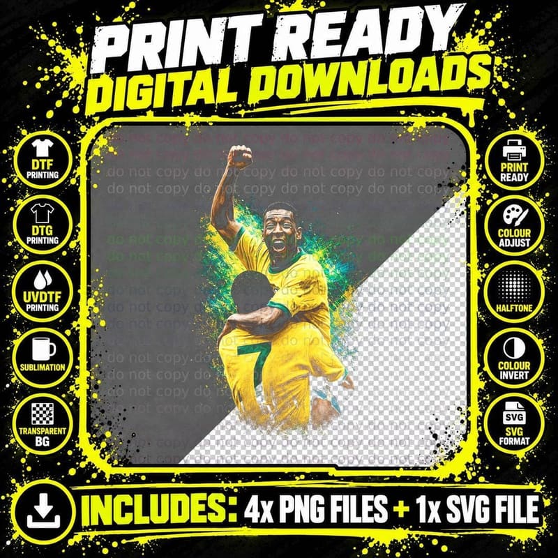 Two Vintage Brazil Players Embracing Celebration Number Png SVG Digital Bundle