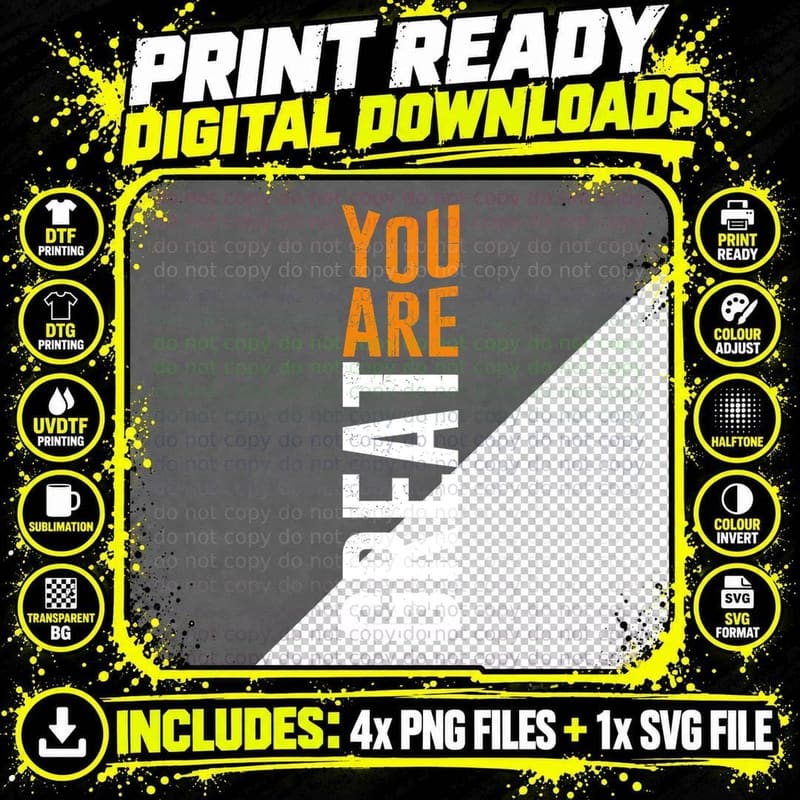 Typography Distressed You Are Great Orange White Bold Png SVG Digital Bundle