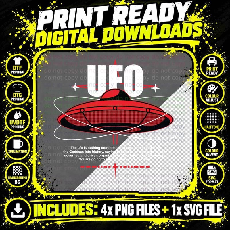 Ufo Flying Saucer Alien Retro Cosmic Sci-Fi T-Shirt Png SVG Digital Bundle