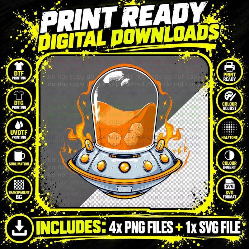 Ufo Spaceship Retro Orange Flames Sci-Fi Vintage T-Shirt Png SVG Digital Bundle