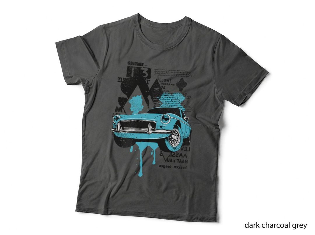 Unidentified Retro Car Blue Graffiti Distressed Text T-Shirt