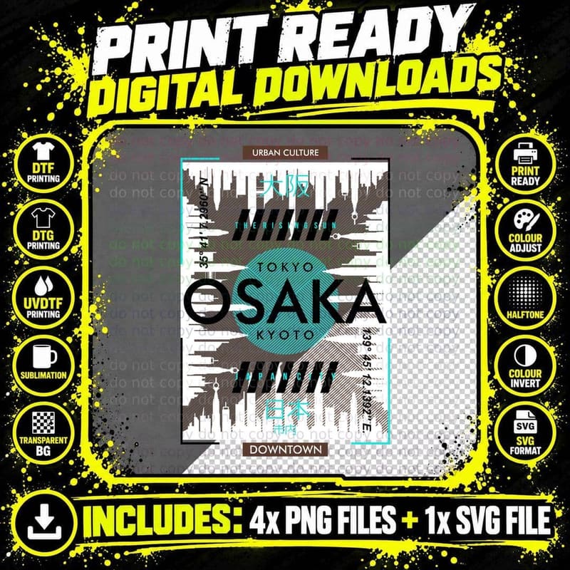 Urban Culture Tokyo Osaka Kyoto Downtown Japan Cities Png SVG Digital Bundle