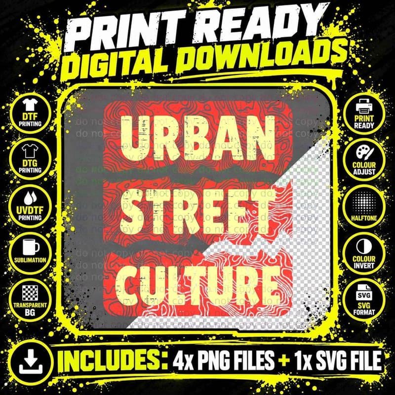 Urban Street Culture Retro Graffiti Yellow Red Png SVG Digital Bundle