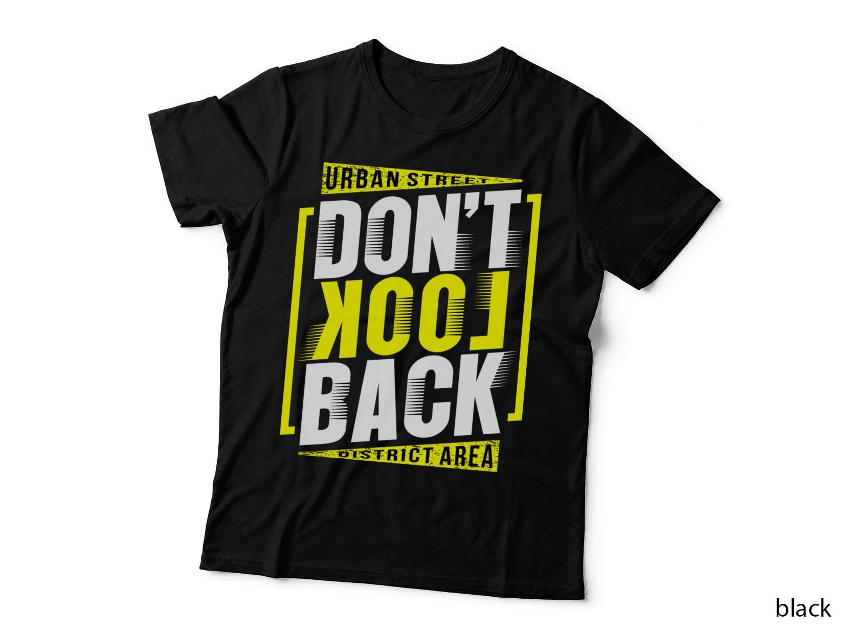 Urban Street Don't Look Back District Area Yellow Distressed Typography T-Shirt