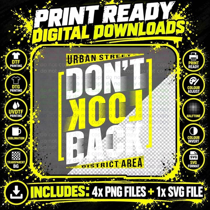 Urban Street Don't Look Back District Area Yellow Png SVG Digital Bundle