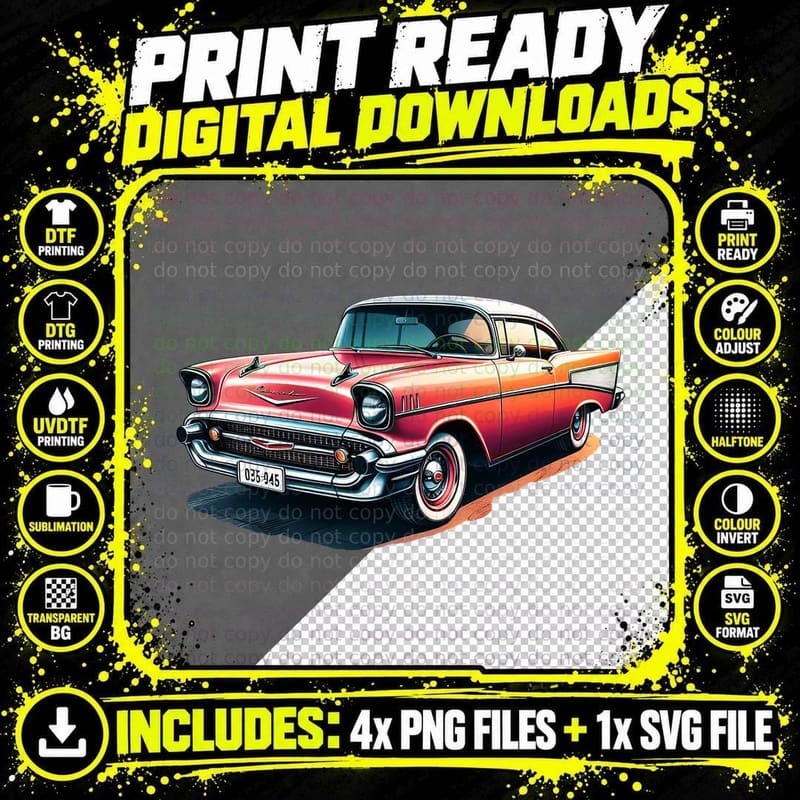 Vintage Car 025-945 Red Retro Classic T-Shirt Png SVG Digital Bundle