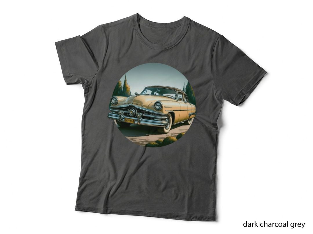 Vintage Car 1950s Sedan Golden Cream Countryside Cypress Trees T-Shirt