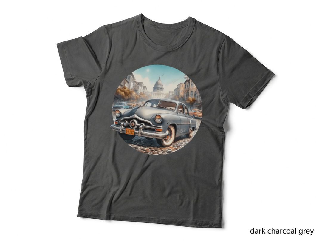 Vintage Car 1950s Sedan Retro Cream Cityscape Washington Capitol T-Shirt