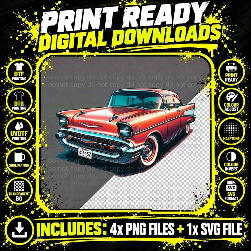 Vintage Car 622-657 Red Retro Classic T-Shirt Png SVG Digital Bundle