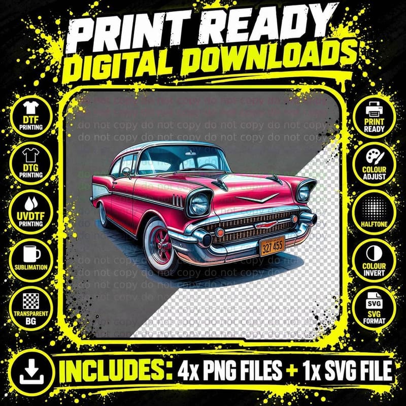 Vintage Car 921-65 Red Retro Classic T-Shirt Png SVG Digital Bundle