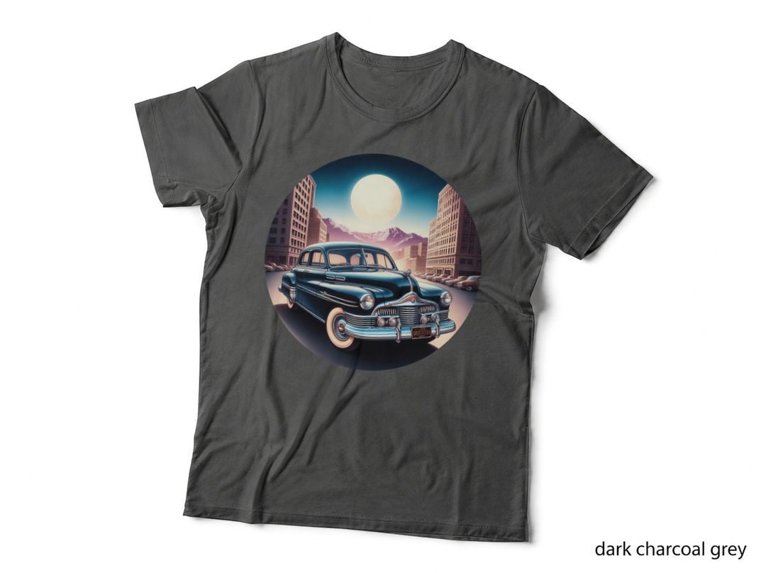 Vintage Car Canyon Sunset Blue 1950s in Desert Dramatic Geological T-Shirt