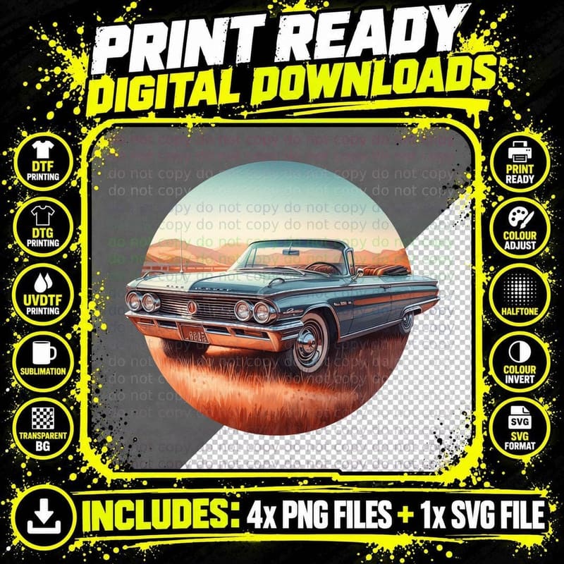Vintage Car Desert Landscape Orange Muscle T-Shirt Png SVG Digital Bundle