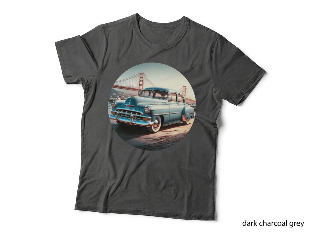 Vintage Car Golden Gate Blue 1950s at Bridge Iconic Landmark San T-Shirt