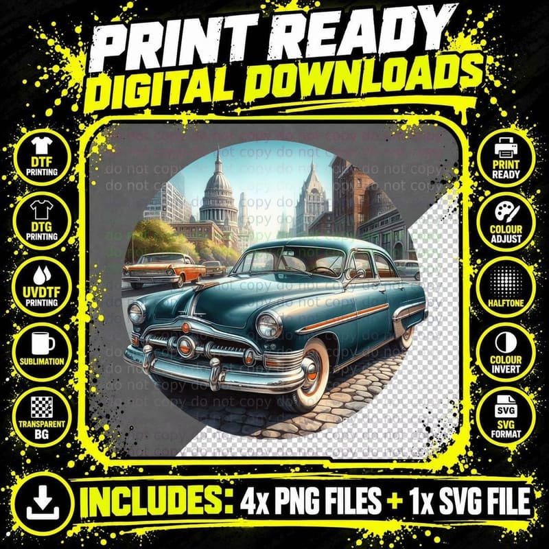 Vintage Car Washington Dc Blue Teal 1950s Capitol Dome Png SVG Digital Bundle
