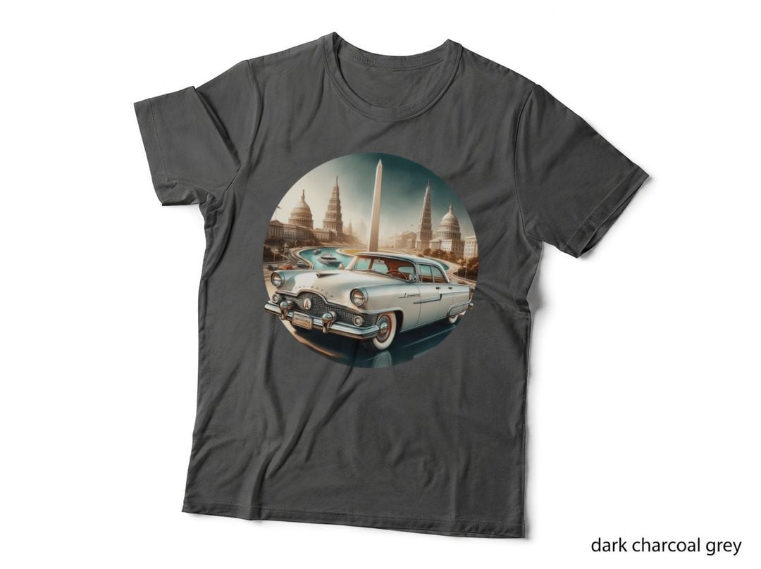 Vintage Car Washington Dc Cream White 1950s Capitol Monument Americana T-Shirt