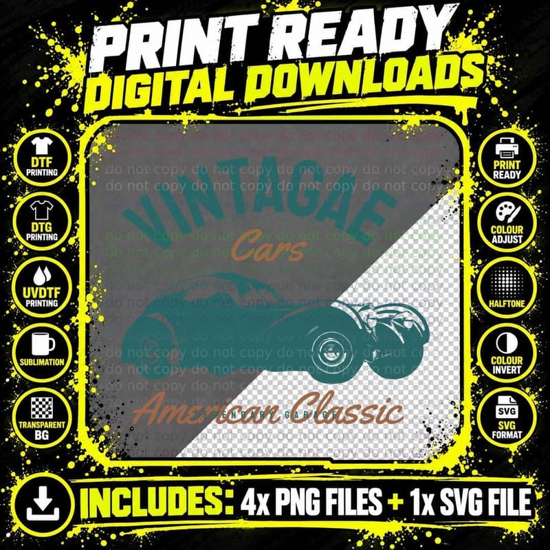 Vintage Cars Amo Legendary Garage Cssc Car Silhouette Png SVG Digital Bundle