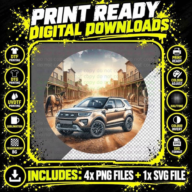 Vintage Western Town SUV Cream in Old West Saloon Dusty Png SVG Digital Bundle