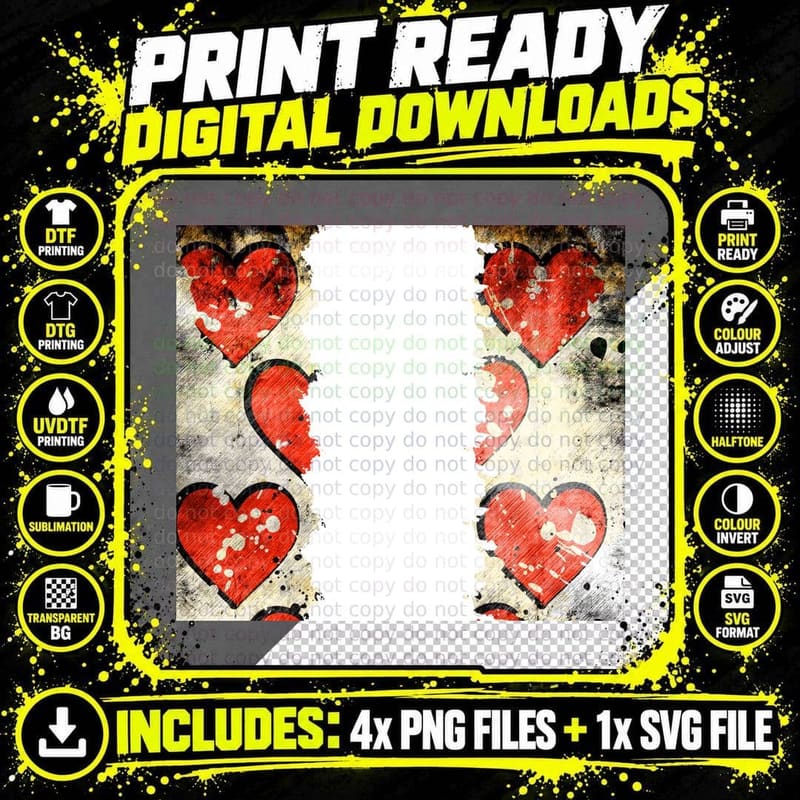 Vintage Woodgrain Distressed Hearts Paper T-Shirt Png SVG Digital Bundle