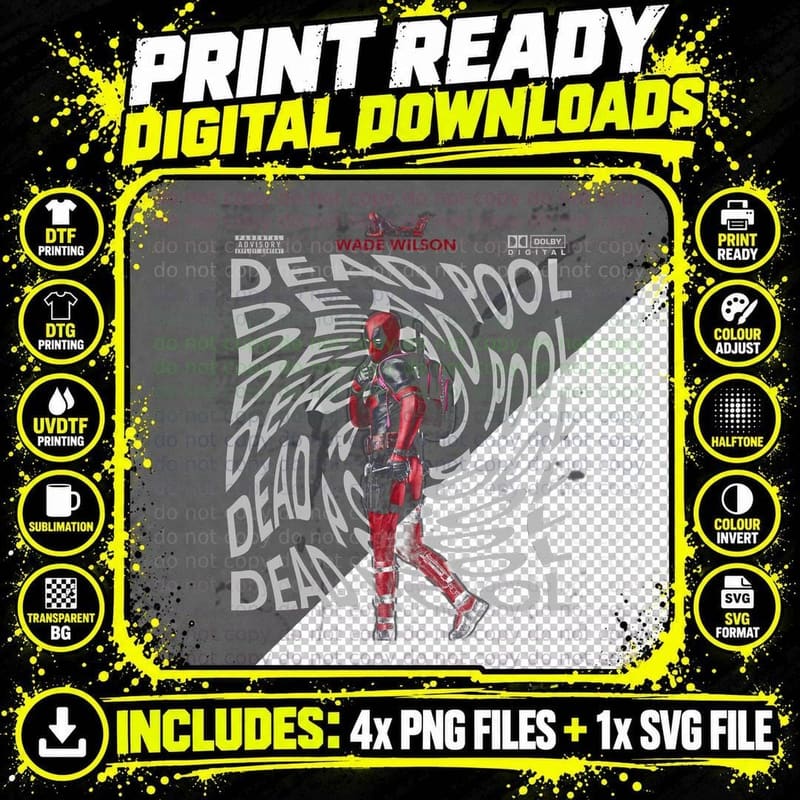 Wade Wilson Deadpool Red Distressed Text Mercenary Png SVG Digital Bundle