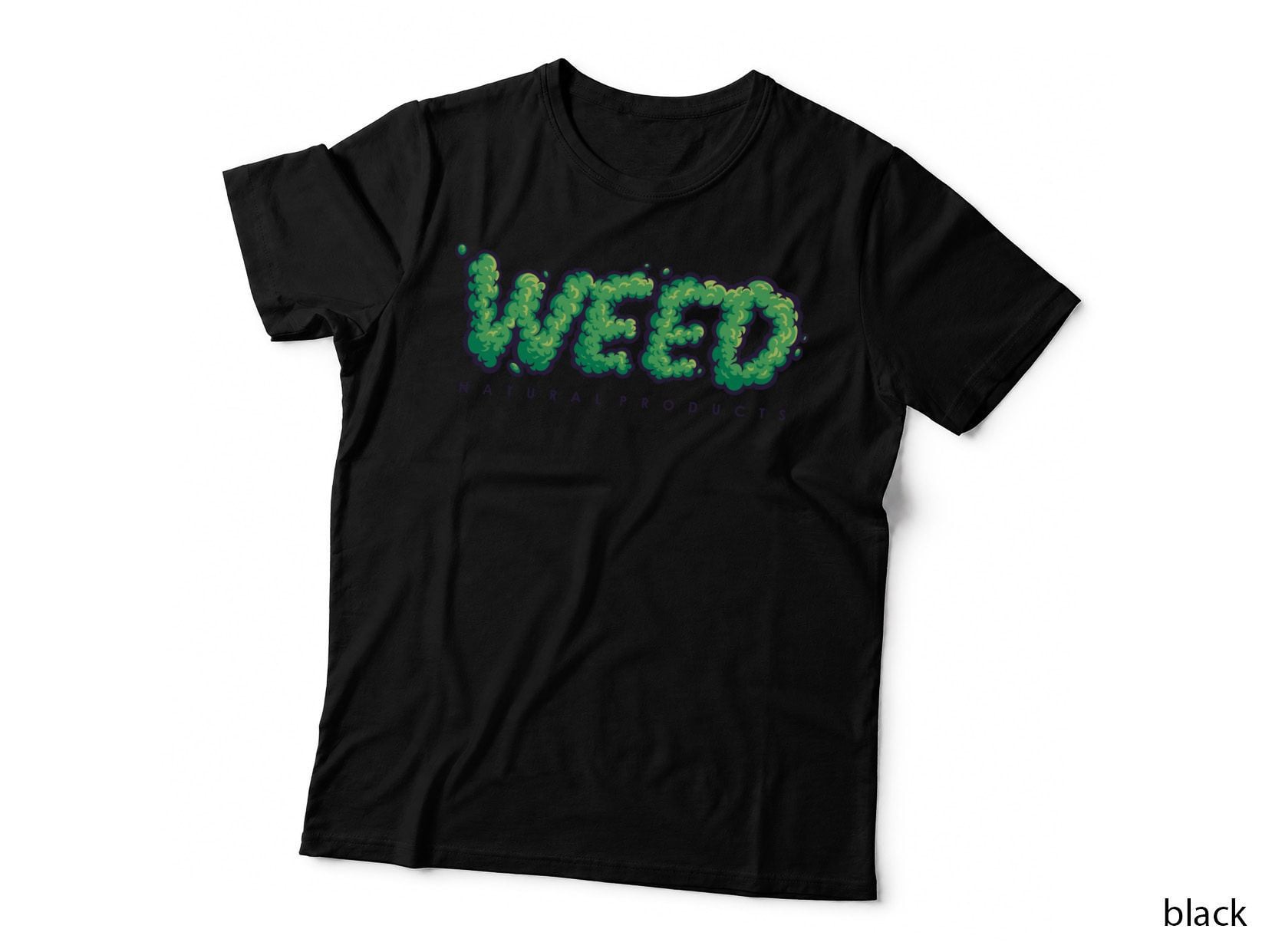 Weed Natural Products Bubble Text in Green and Purple Groovy Retro T-Shirt