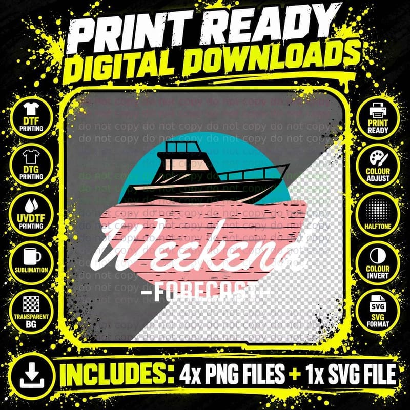 Weekend Forecast Boat Yacht Nautical Pink Vintage Png SVG Digital Bundle