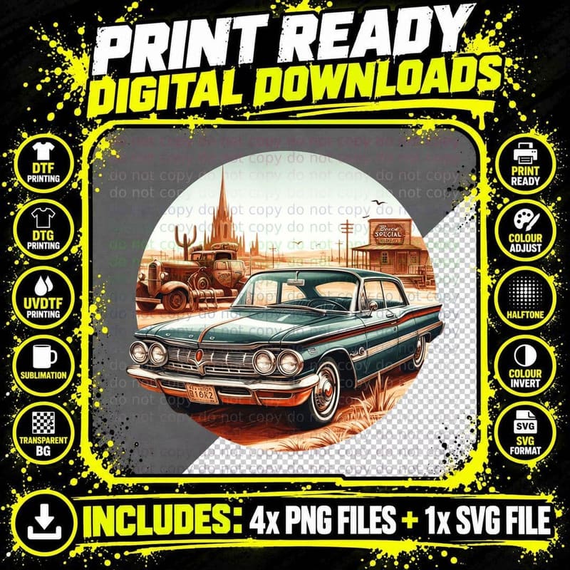 Western Diner Special 1950s Town Teal Retro Vintage Png SVG Digital Bundle