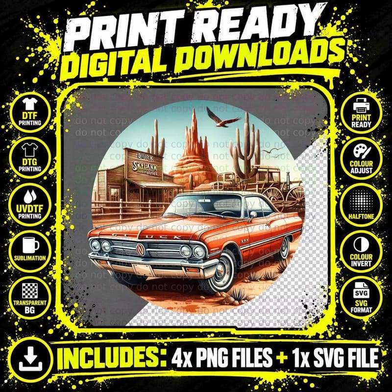 Western Saloon Buick Orange Vintage Retro T-Shirt Png SVG Digital Bundle