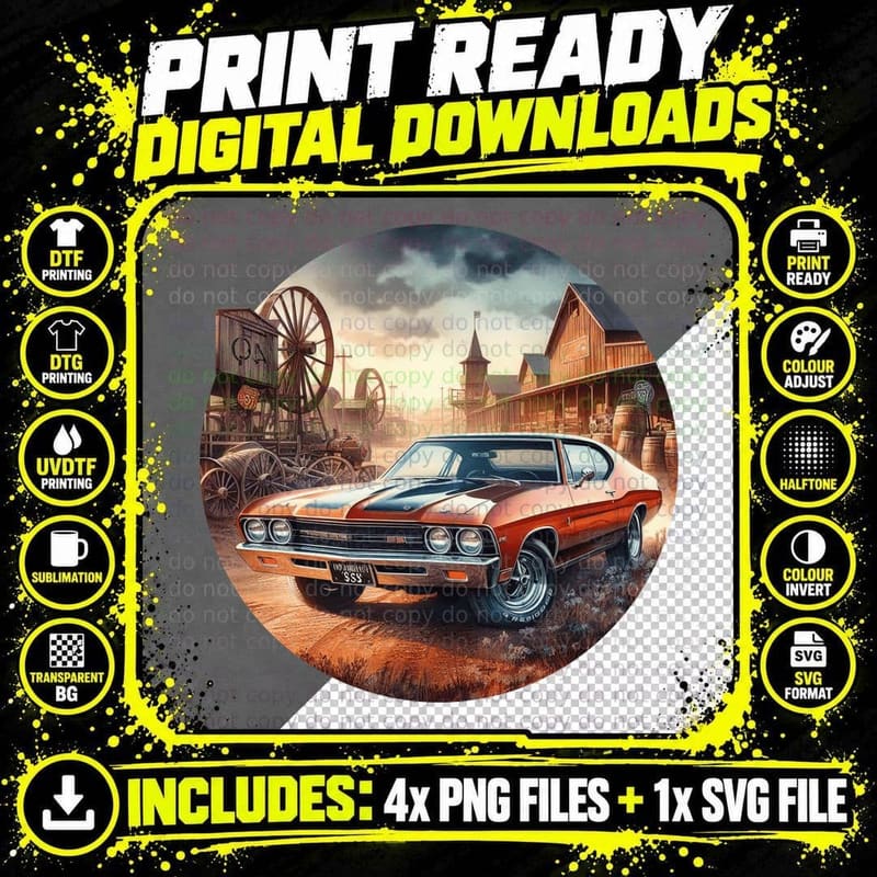 Western Town Gears Vintage Steampunk Architectural Retro Png SVG Digital Bundle