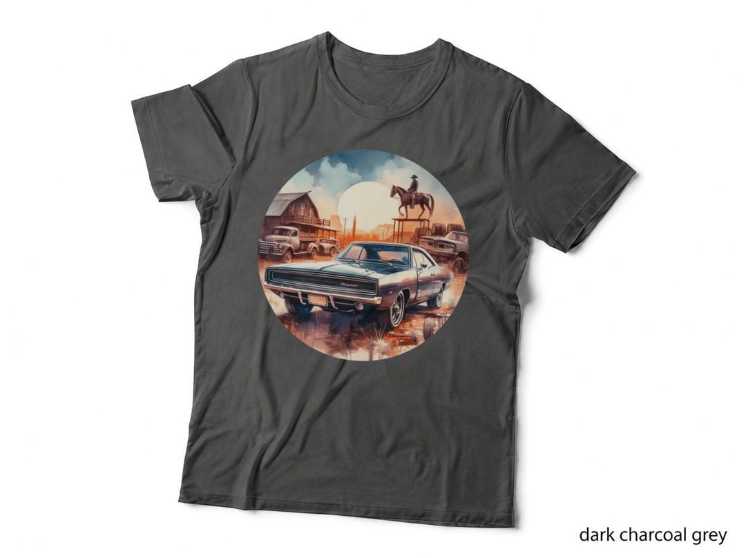 Western Town Statue Vintage Car Desert Monument Halftone Retro T-Shirt