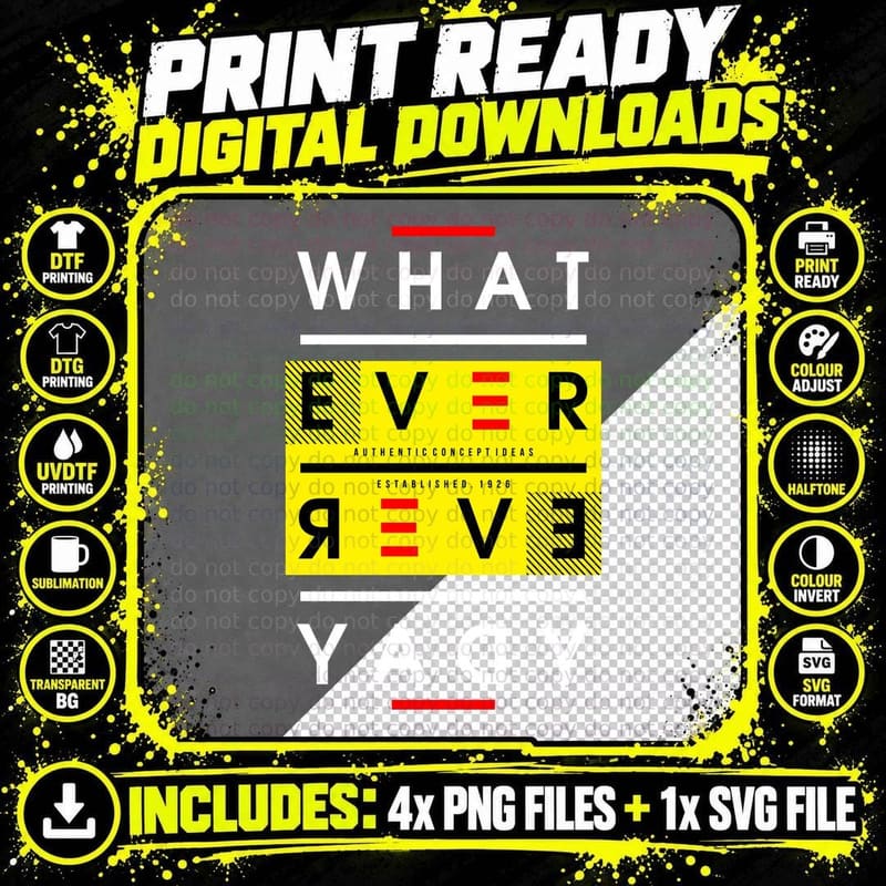 What Ever Reve Yard Yellow Red Geometric Distressed Png SVG Digital Bundle