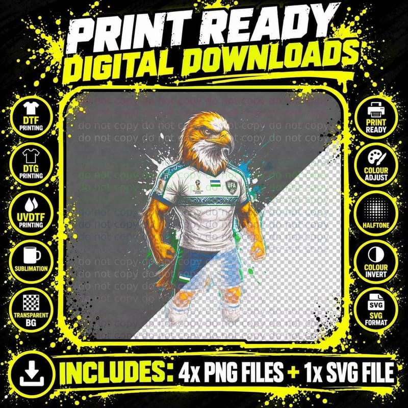 White-Headed Eagle Footballer Mascot Ufa Distressed Png SVG Digital Bundle